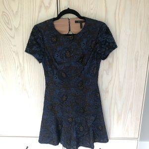 BCBG lace navy dress, open back